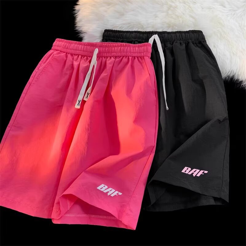 American Straight Elastic Drawstring Quick-Drying Beach Shorts Men's Summer Thin Five-Point Basketball Sports Loose Pants