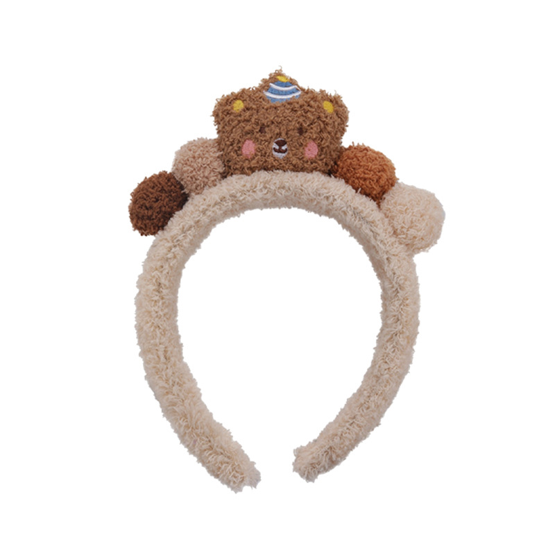 Linda banda para el cabello de felpa marrón para el lavado de cara, máscara para mujer, banda para el cabello especial para el maquillaje, banda para el cabello peluda, diadema beige