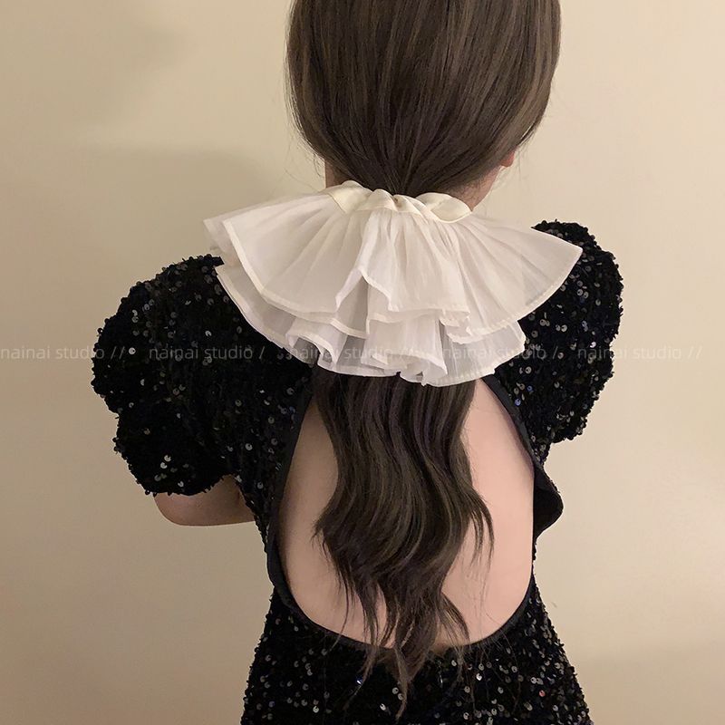Elastico per capelli a doppio strato con volant e pizzo elegante_voghion.com
