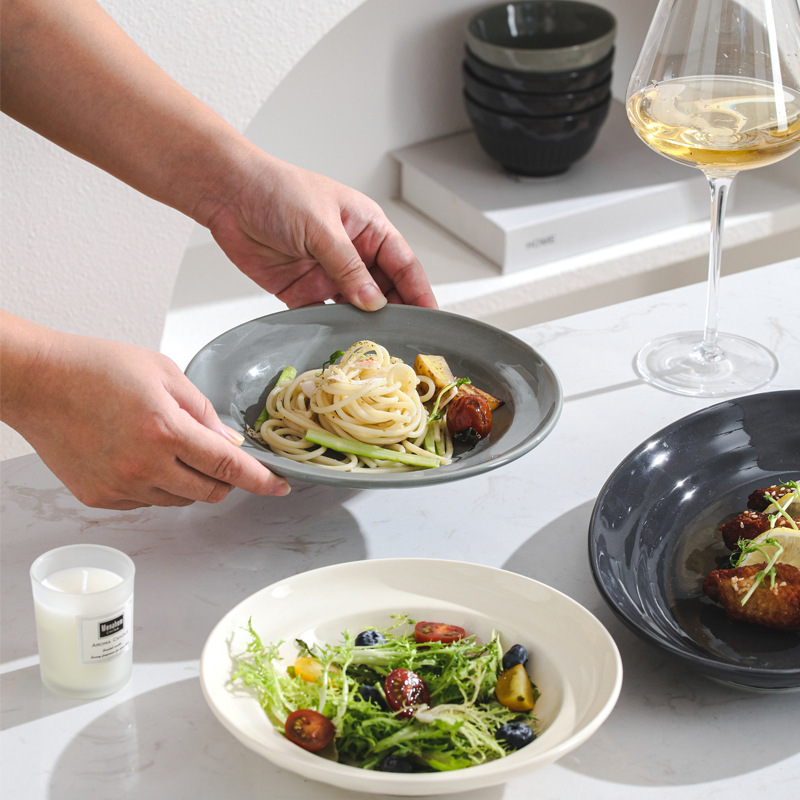 Nordic light gray Ceramic Dishes Tableware Ceramic Rice Bowl Soup Bowl Household Dishes suit Plate Bowl Full Set Wholesale