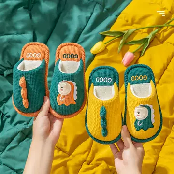 2023 Winter Children's Cotton Slippers Women's Home Cartoon Dinosaur Cotton Slippers Winter Parent-Child Home Warm Slippers Cotton - ShopShipShake