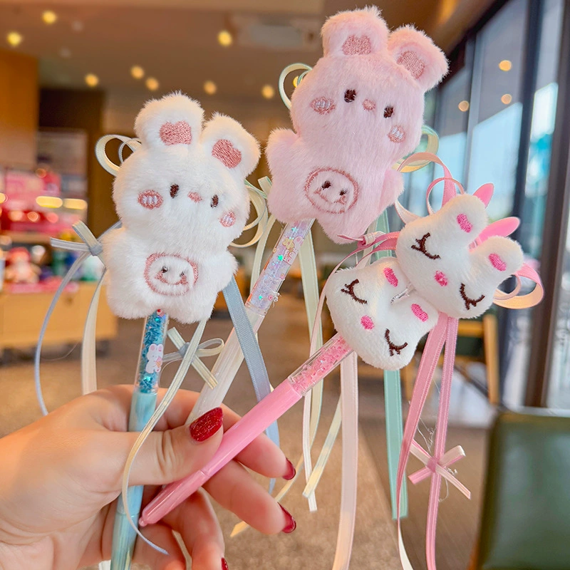 Cute plush rabbit, creative round beads, rollerball pen for elementary school students, anti-stress