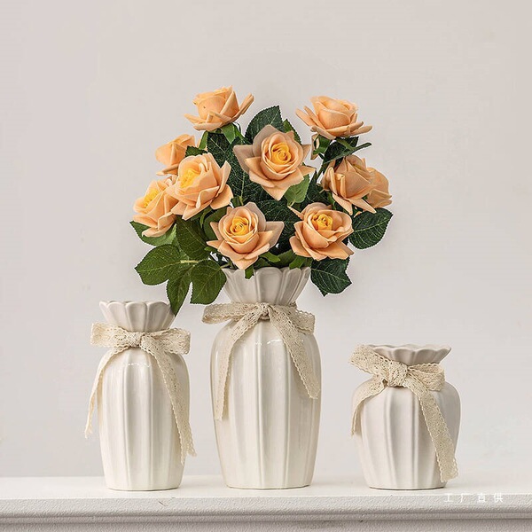 European rose flower arrangement vase white simple ceramic…
