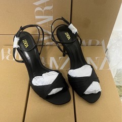 ZA夏季新品2025圆头高跟女鞋细带金属搭饰交叉带露跟细跟凉鞋女