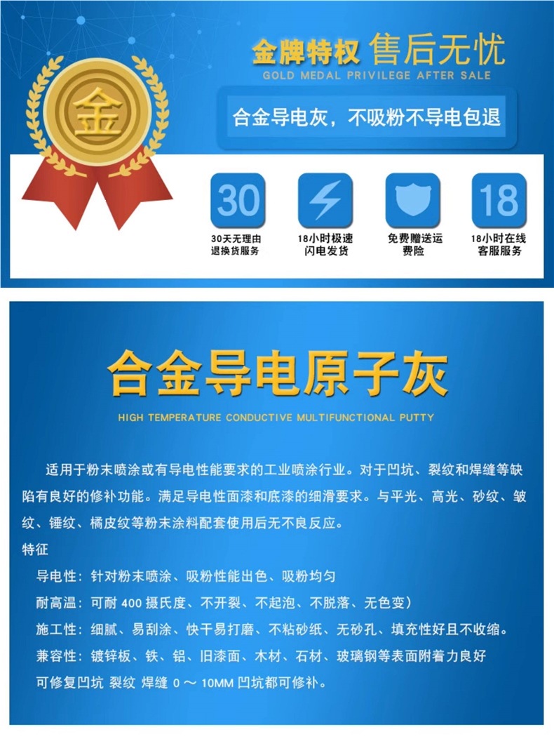 Electrostatic Spray Powder Putty, High Temperature Resistant Conductive Gray Metal Alloy Sheet Metal Automotive Putty for Paint Repair