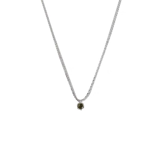 Suchuang Italian olive green mini pendant 925 sterling silver necklace zircon clavicle chain versatile simple ins