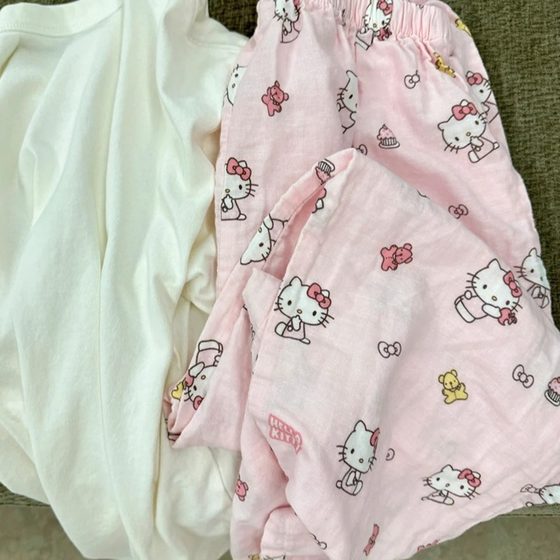 hellokitty Summer Women's Pajama Pants Long Pink Sweet Cute Comfortable Breathable Home Pants for Outer Wear