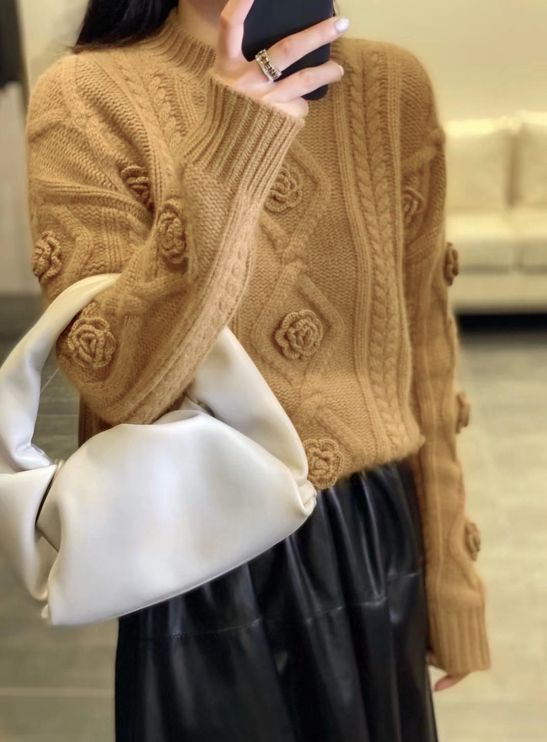 [Kasjmir Arisocraic Family] Fried Dough Twiss-genser med rund hals og blomsterprint, damegenser med løs bomullskrage_voghion.com