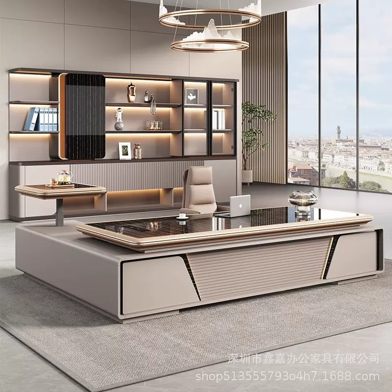 轻奢老板办公桌高级感经理桌椅组合简约现代吸塑工艺总裁室大班台