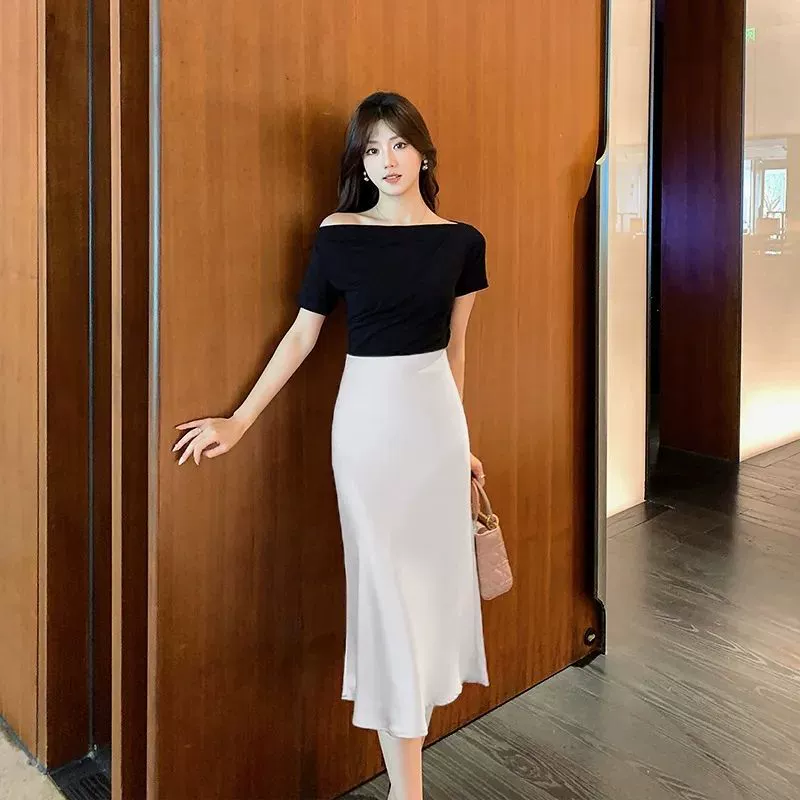 Юбка для женщин, экспортная, весна-лето 2025, новый стиль, драпированная, А-силуэта, «рыбий хвост», средней длины, корейская версия