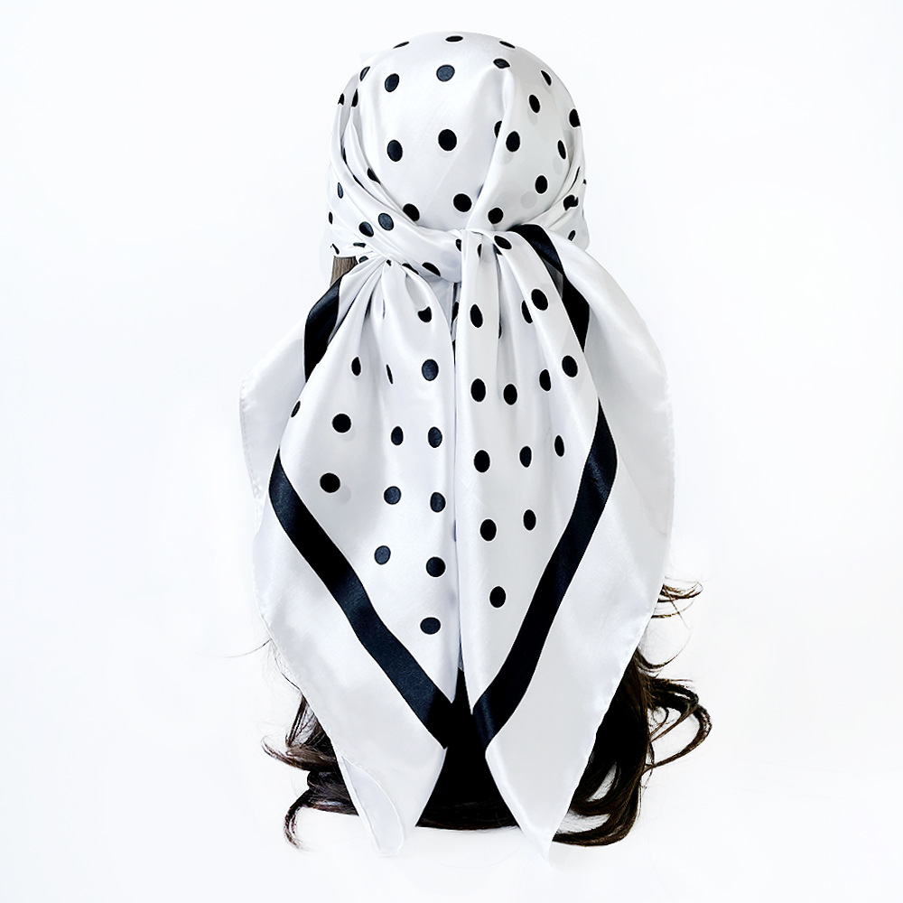 Women's Polka Dot Satin Square Headscarf Silk Feel Hijab Turban_voghion.com