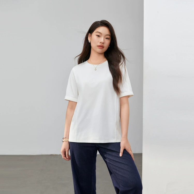 Лиоцелл Простая однотонная футболка с круглым вырезом Универсальная футболка Плюс размер Женская одежда для пышных женщин Лето 2025 Новый стиль.