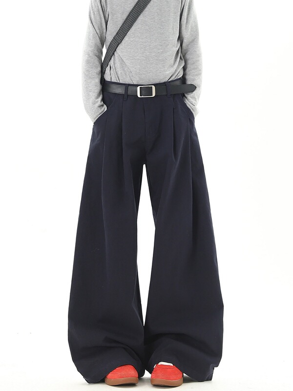 Old Money Style Retro Distressed Pleated Work Pants for Men, Spring and Autumn Couple's down Vest, Loose Fit Floor-Length Trousers Old Money Style Retro Distressed Pleated Work Pants for Men, Spring and Autumn Couple's down Vest, Loose Fit Floor-Length Trousers