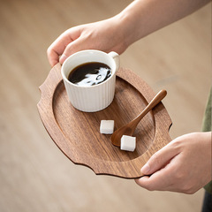 復古日式實木托盤木質輕奢咖啡托盤木製花邊果盤不規則甜品盤通用