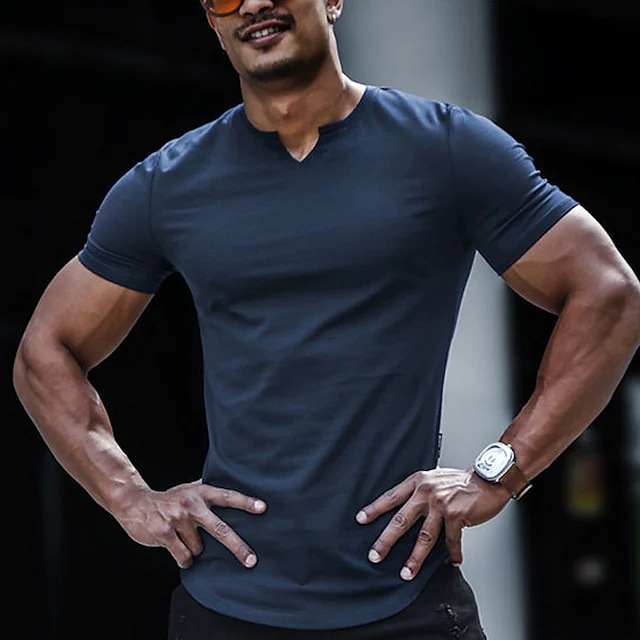 Men's Casual T-shirt For Spring And Summer With V-neck Design_voghion.com