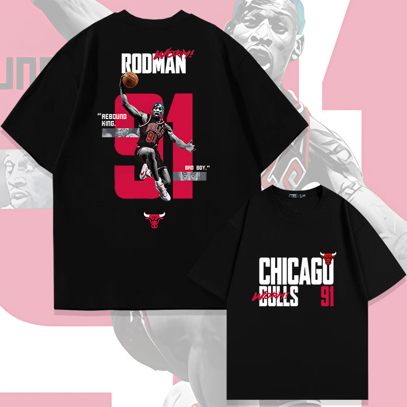 American Superstar Rodman No. 91 Pure Cotton Short-Sleeved T-Shirt Men's Summer Trendy Brand Loose-Fitting Half-Sleeved Top American Superstar Rodman No. 91 Pure Cotton Short-Sleeved T-Shirt Men's Summer Trendy Brand Loose-Fitting Half-Sleeved Top