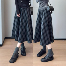 复古气质！遮跨显瘦气质松紧高腰半身裙伞裙格纹毛呢女秋冬2025款