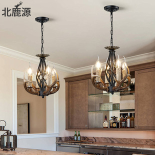 鹿角吊灯美式复古工业风灯具餐厅网咖装饰吊灯欧式树脂loft风灯-阿里巴巴