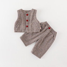 男童婴儿宝宝套装冬季加棉马甲内搭2025新款韩版童装两件套学院风