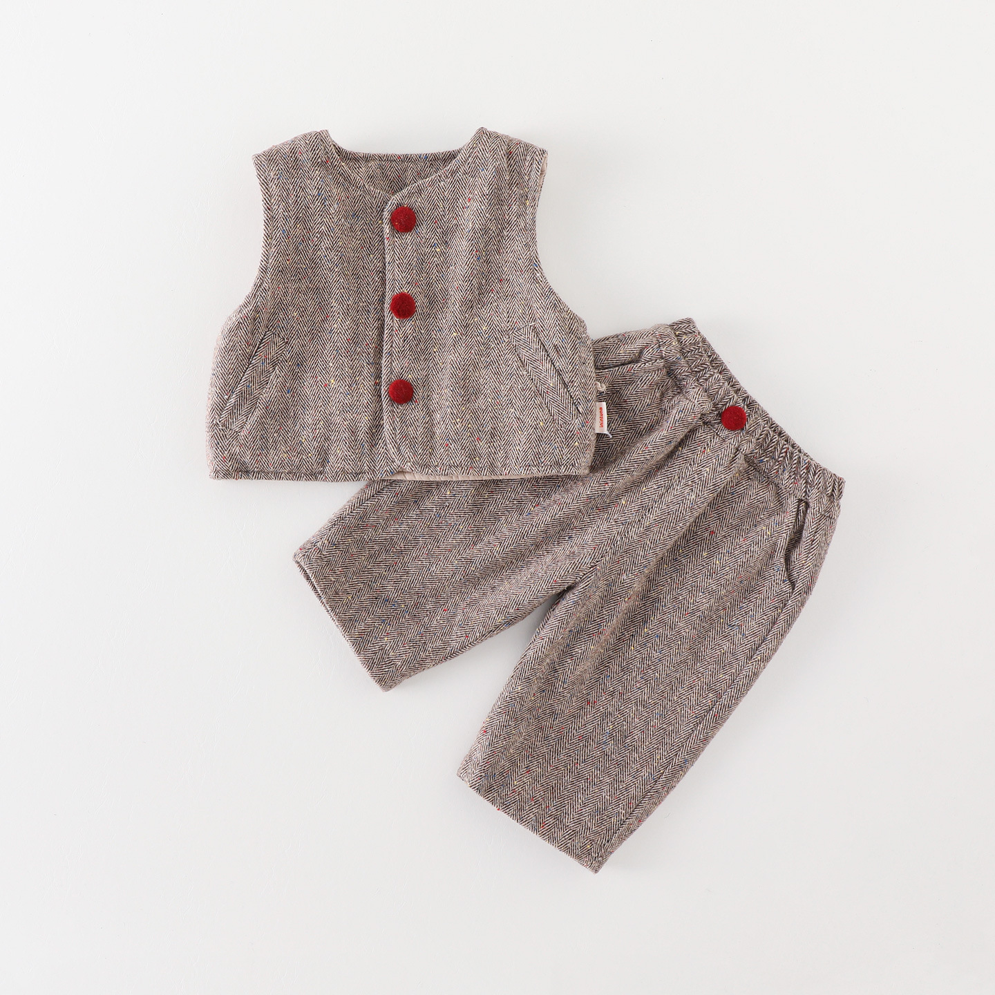 男童婴儿宝宝套装冬季加棉马甲内搭2025新款韩版童装两件套学院风