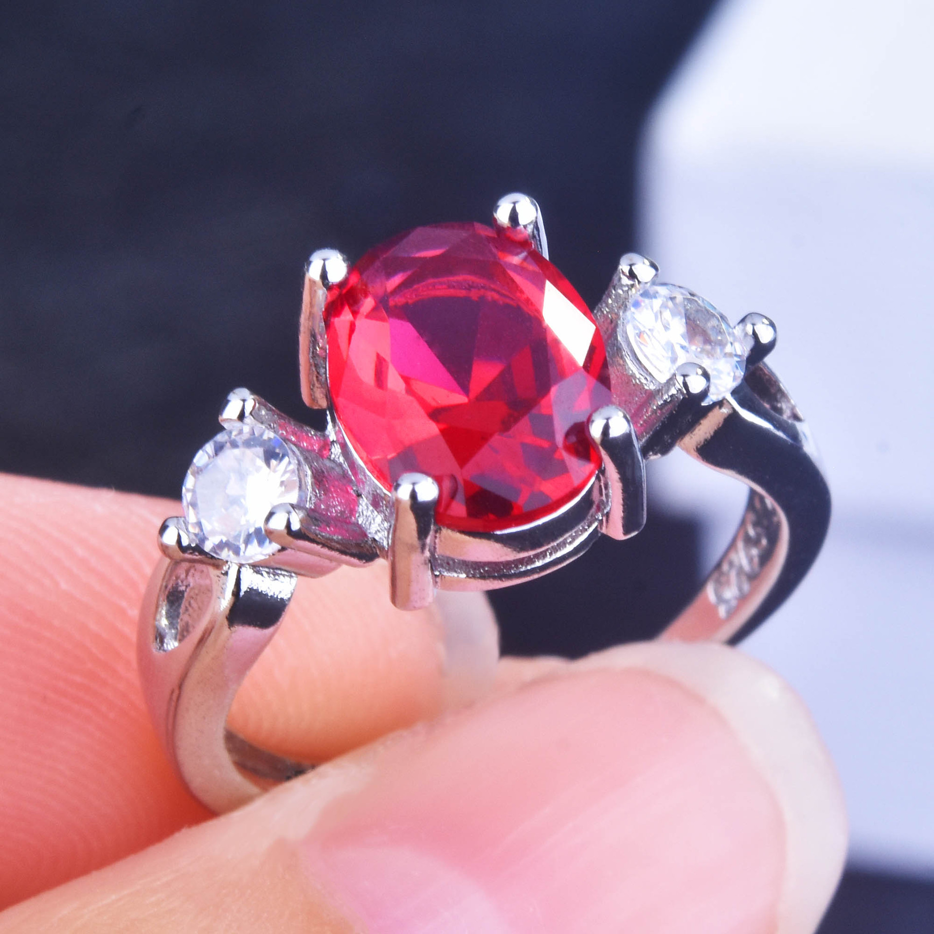 Wholesale Simulation Sapphire Pigeon Blood Red Open Ring display picture 8