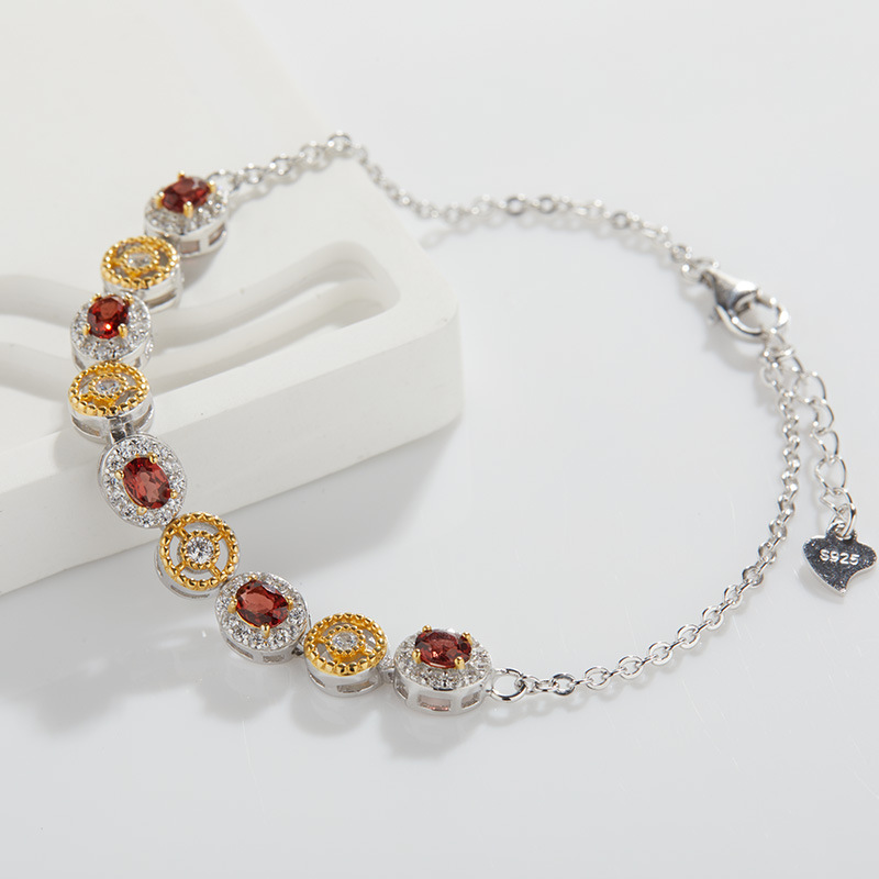925 Sterling Silver, Crystal, Garnet Material 925 Sterling Silver Crystal Garnet Geometric Bracelets