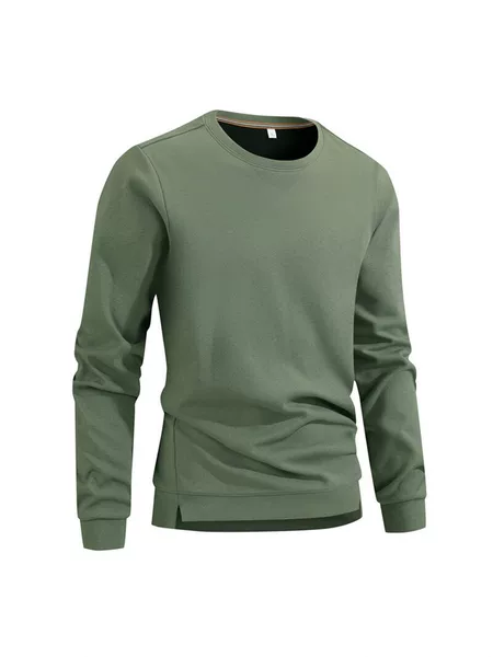 Men's Solid Color Round Neck Sports Sweatshirt, Spring and Autumn Long Sleeve Breathable Casual Top, Antibacterial and Warm Base Shirt