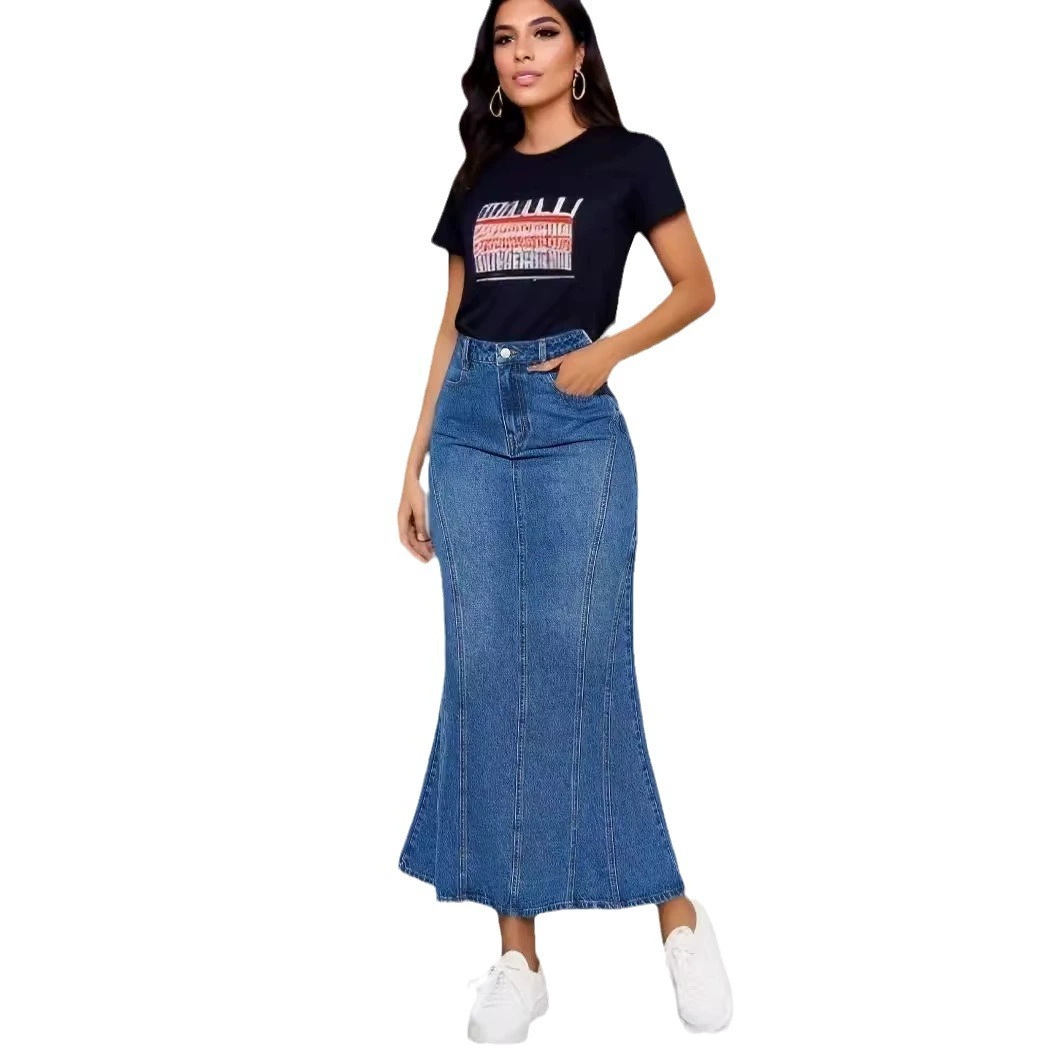Летняя эластичная джинсовая юбка, длинная юбка, Aliexpress, Amazon