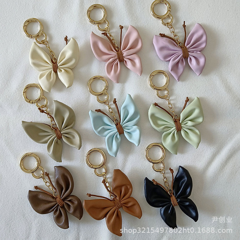 Creative new butterfly keychain PU leather pendant car bag pendant metal key chain gift wholesale Creative new butterfly keychain PU leather pendant car bag pendant metal key chain gift wholesale