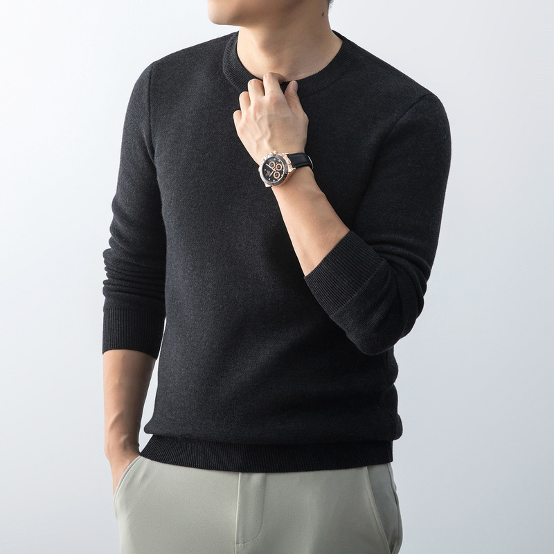 Cross-border 2026 autumn/winter half-turtleneck sweater, knitted top, men's casual solid-color basic undershirt, round-neck T-shirt