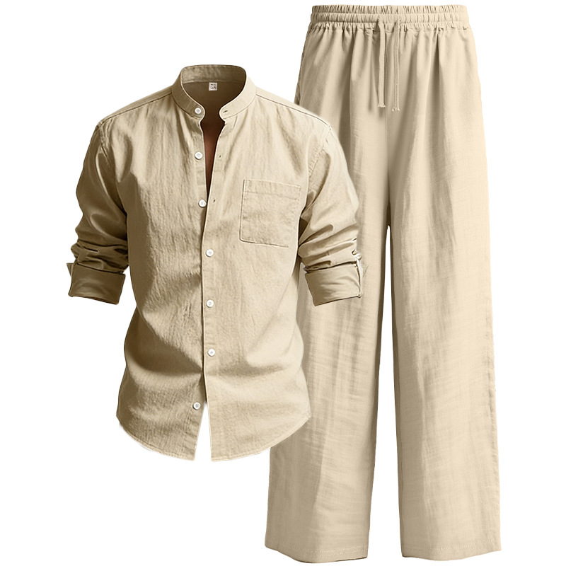 Koszula męska Four Seasons Linen, luźna, oddychająca, z długim rękawem, na co dzień, na plażę, w miejscu_voghion.com