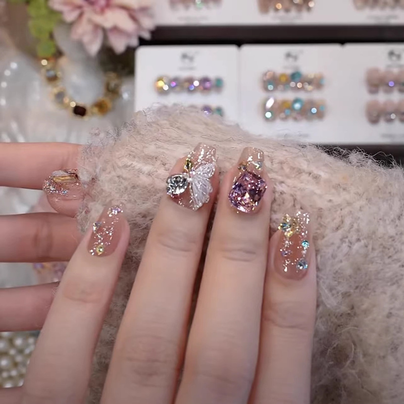 【Lucky Butterfly】New Style Pure Handmade Wearable Nails with Dazzling Butterfly Zircon Diamonds, Brightening Effect, Pure Handmade Nail Stickers