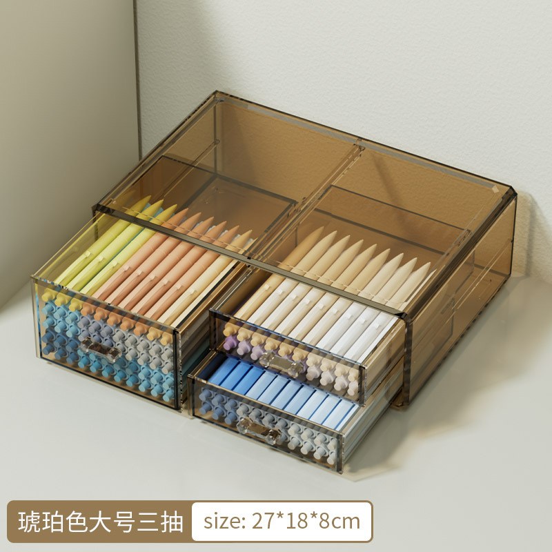 透明ペンボックス学生ユニバーサルデスクトップストレージ文具ペンホルダー厚みのあるアクリル引き出しデスク美術学生|undefined