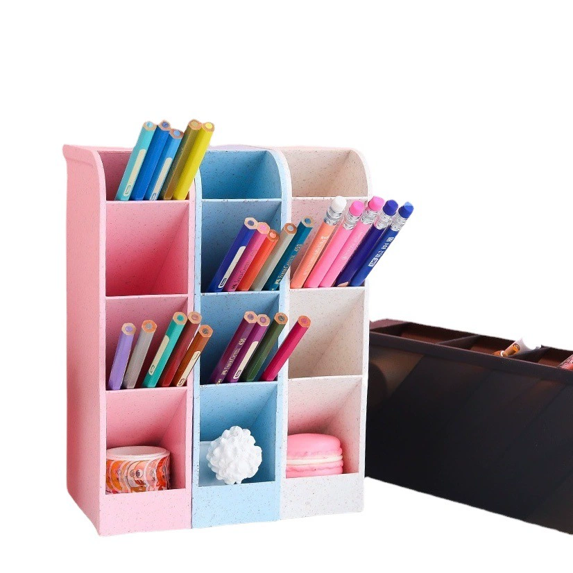 Косой держатель для ручек Студенческие канцелярские принадлежности Настольное хранилище Прозрачное креативное простое большое емкость Милый держатель для ручек высокого цвета Оптовая продажа