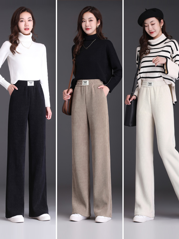 양고기 양털 와이드 레그 팬츠 여성의 가을과 겨울 2024 새로운 캐시미어 팬츠 여성의 두꺼운 캐주얼 따뜻한 스트레이트 셔닐 팬츠