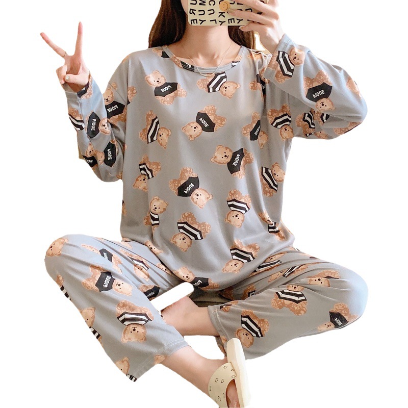 Tallas grandes Otoño e Invierno pijamas de manga larga primavera y verano estudiante de dibujos animados lindo Pantalones de mujer casual traje de desgaste para el hogar