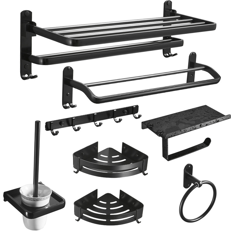 Negro ponche-libre toalla rack traje de aluminio del espacio triángulo almacenamiento rack caja de pañuelos inodoro cepillo rack colgante al por mayor