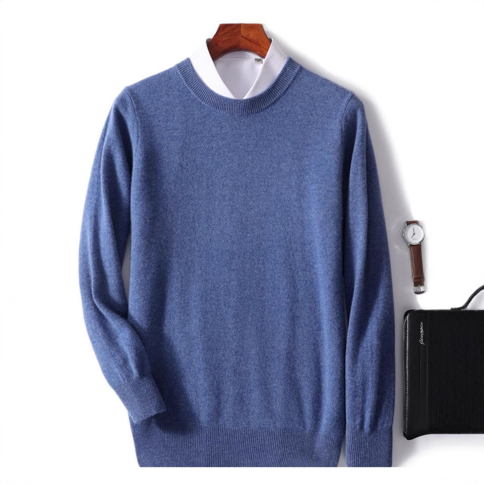 New autumn/winter men's cashmere base layer sweater, loose fit, round neck, casual, warm, wool sweater, men's fashion.