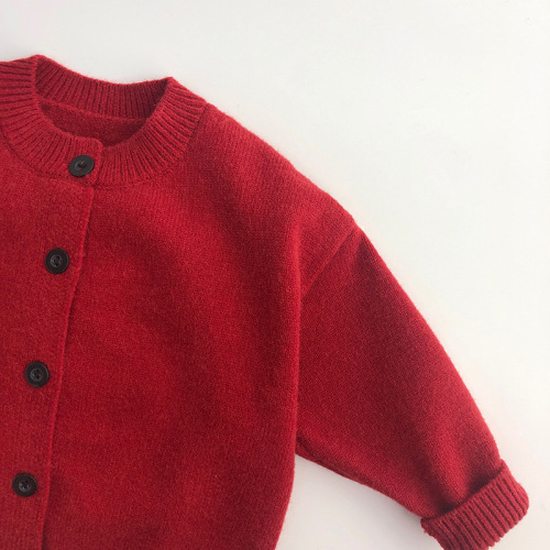 Warm skin feel ~ great style ~ New Year's Korean version of winter children's sweaters for men and women trendy fashionable knitted cardigans forest red