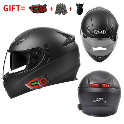 Motosiklet kaskı (dəbilqə) — Safe for Men and Women - bluetooth-model-matte-black-hd-mirror-m55-56-head-circumference