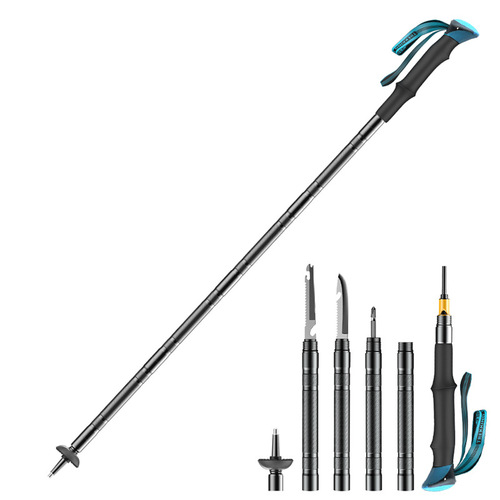 Yuan Tu New Style Multifunctional Mountain Climbing Stick Folding Extendable Outdoor Hiking Tactical Self-Defense Stick Walking Stick Cane Aluminum Alloy 
