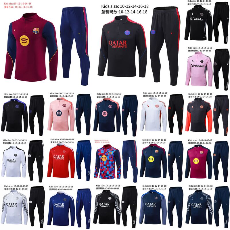 25-27 Long Style Spring, Autumn, and Winter Children's Clothing Half-Zip Training Uniform Football Jersey England Arsenal Paris Portugal
