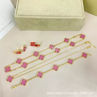 26年新款跨境热卖幸运草粉晶石珐琅手链女项链套装气泡轻奢饰品