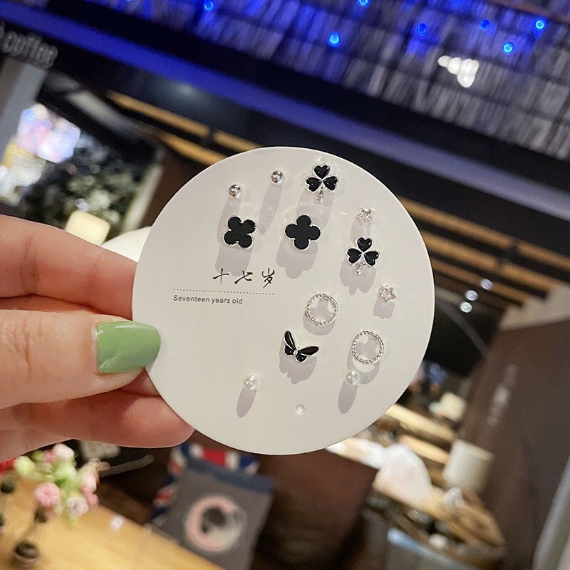 女性用コンパクトミニインズピアス S925 シルバー針 1週間ピアス 7点セット 爽やかで甘い組み合わせ|undefined