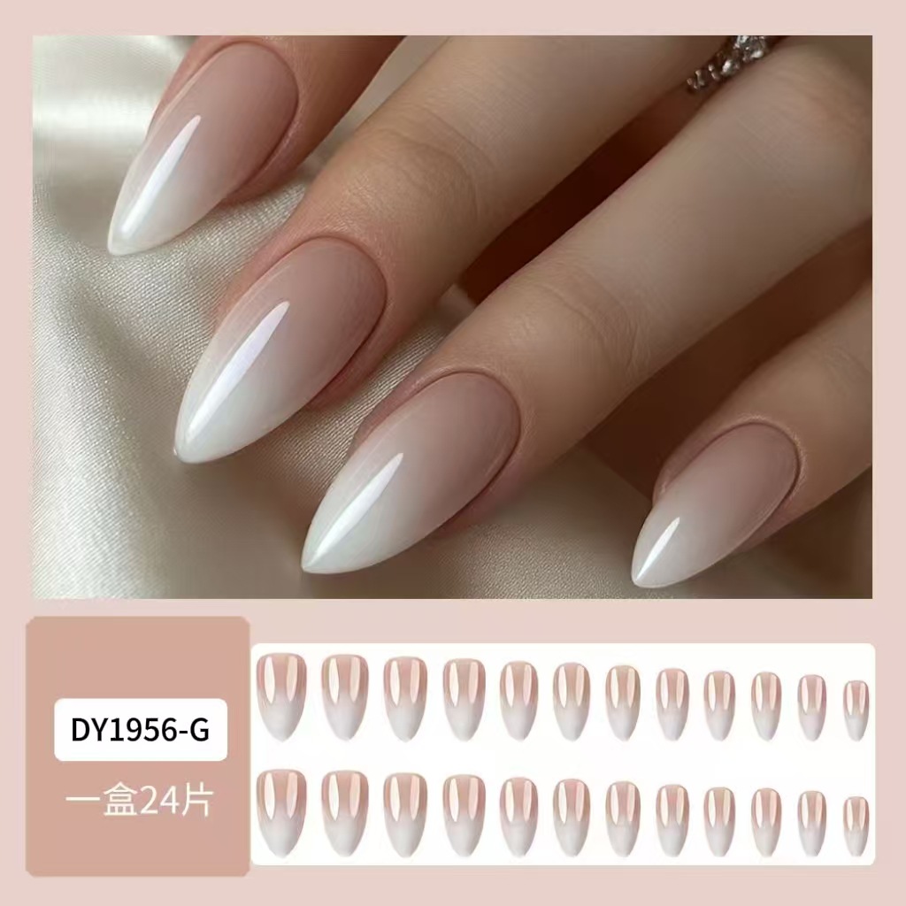 Manicura de almendras de longitud media simple Parche de uñas postizas gradiente gris y blanca Venta caliente transfronteriza al por mayor image 7