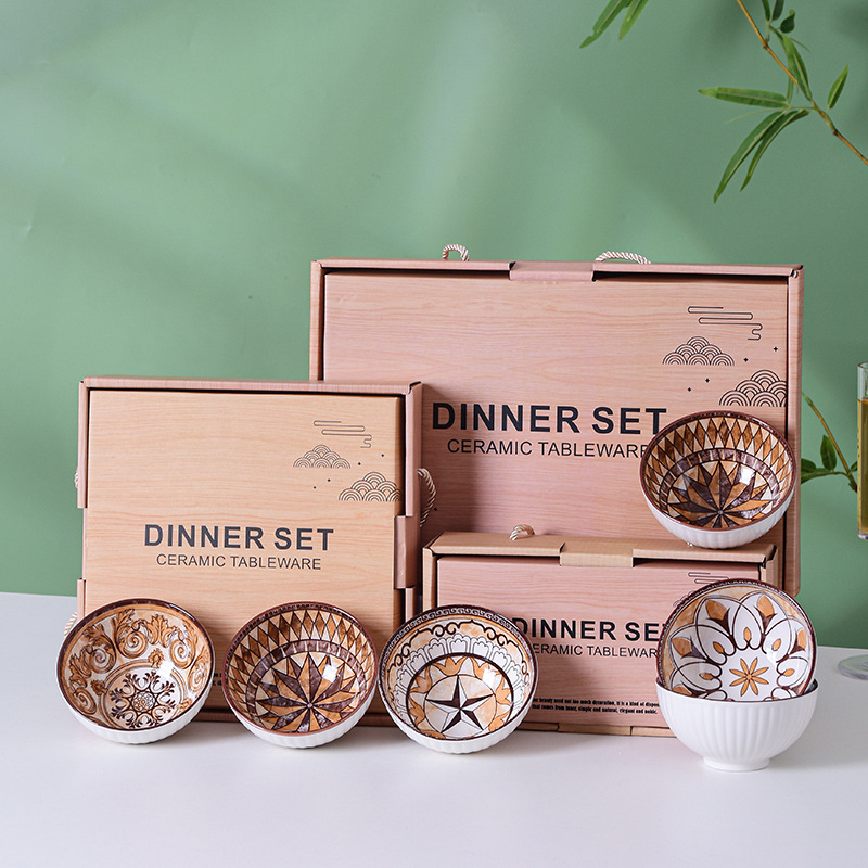 欧式复古陶瓷餐具套装印花碗筷盘礼盒公司年会活动礼品开业伴手礼