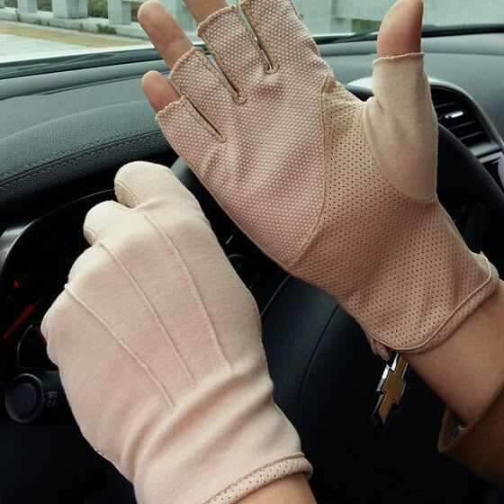 Driving sun protection gloves men's thin half-finger cotton gloves half spring and summer cycling Open-finger gloves breathable