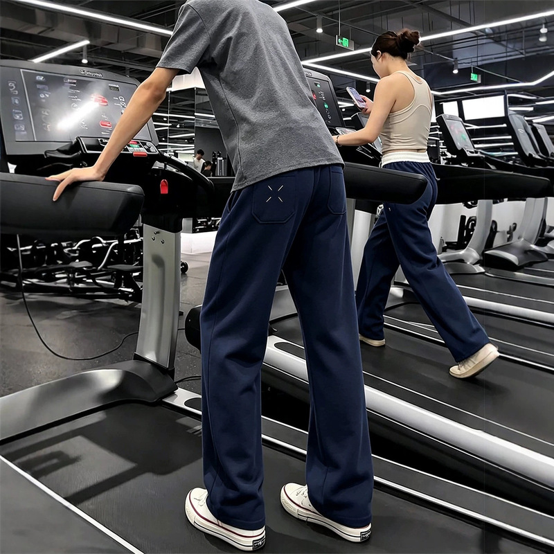 Navy blue American-style sports sweatpants for men, summer drapey training fitness pants, cleanfit straight-leg casual pants Navy blue American-style sports sweatpants for men, summer drapey training fitness pants, cleanfit straight-leg casual pants