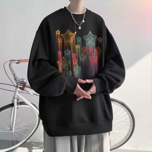 American Heavyweight Crewneck Sweatshirt Spring and Autumn Oversize Youth Capless Top Loose Casual Hooded Sweatshirt