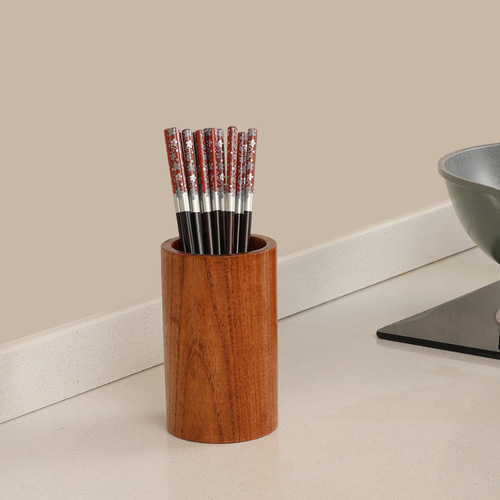 Wooden round desktop chopstick barrel wholesale household tableware storage box with engraved LOGO restaurant drain chopstick cage